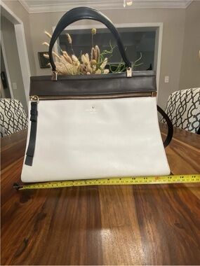 kate spade New York White and Dark Brown Leather Top-Handle Satchel